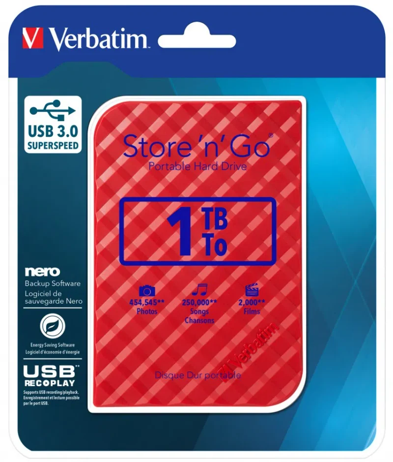 Hard disk extern Verbatim Store 'n' Go, 1TB, Rosu 4