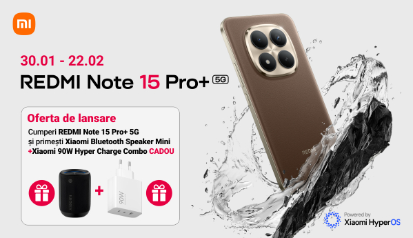 Xiaomi Redmi Note 15 Pro+ 5G - boxă portabilă și încărcător 90W CADOU!